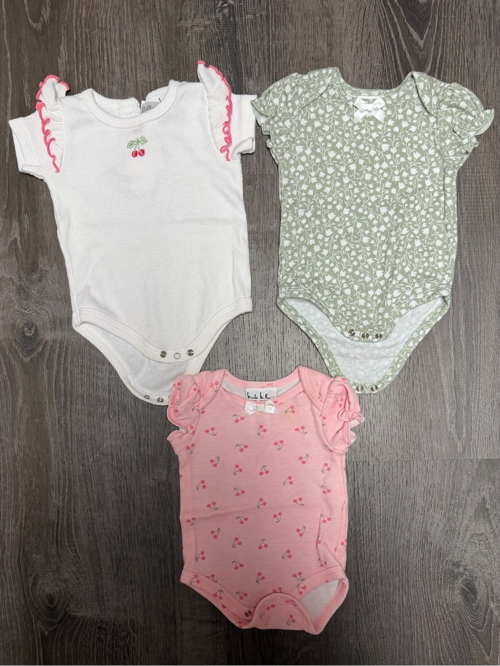 Nicole Miller Baby Girls 3-Pack One-Piece Bodysuits - White, Sage, Pink